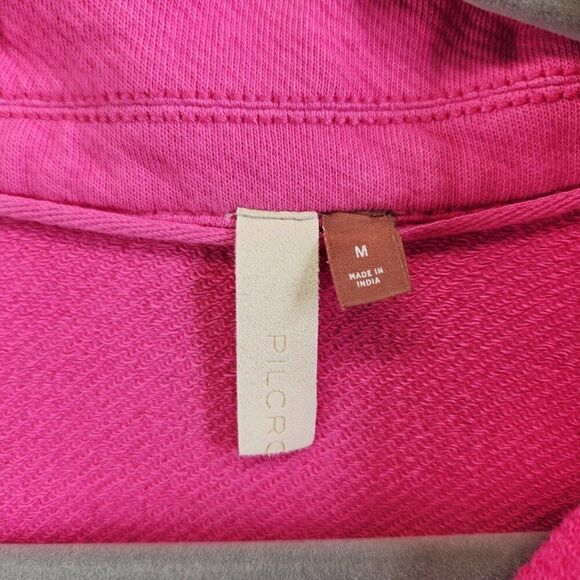 Pilcor Sweatshirt Womens M Pink Collared V Neck Grommet Eyelets Terry Pullover - Picture 9 of 13